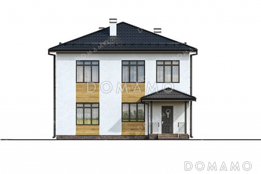 Проект двухэтажного дома с тремя спальнями и вальмовой крышей / Фасад 3 Проект двухэтажного дома с тремя спальнями и вальмовой крышей / Фасад 3