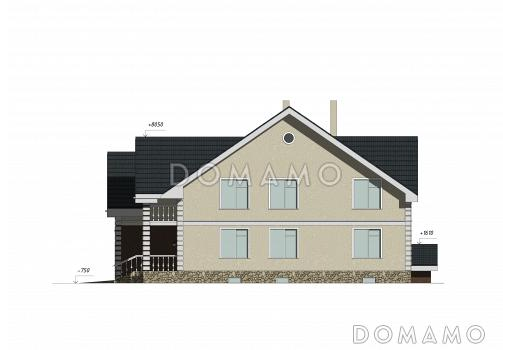 Проект одноэтажного дома с мансардным и цокольным этажами, с гаражом / Фасад 2