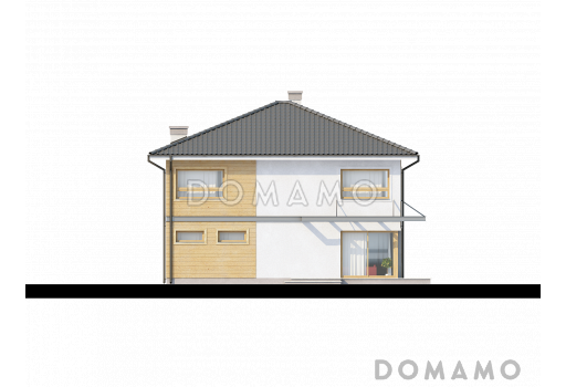 Проект двухэтажного дома из кирпича, адаптированный для сейсмозоны с четырьмя спальнями и удлинённым двухместным гаражом / Фасад 4