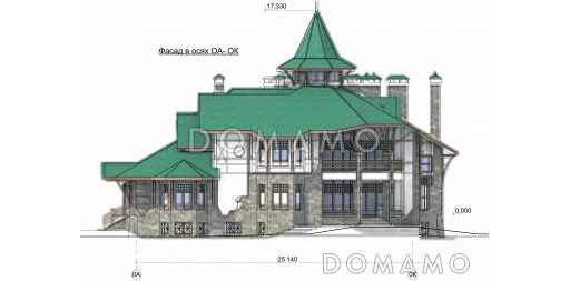 Проект коттеджа с угловой планировкой и бассейном / Фасад 2