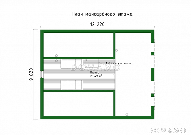 Проект каркасного дома с патио, мансардой и открытой террасой / План мансардного этажа Проект каркасного дома с патио, мансардой и открытой террасой / План мансардного этажа