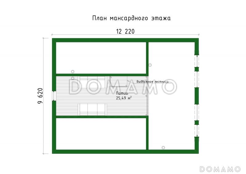 Проект каркасного дома с патио, мансардой и открытой террасой / План мансардного этажа