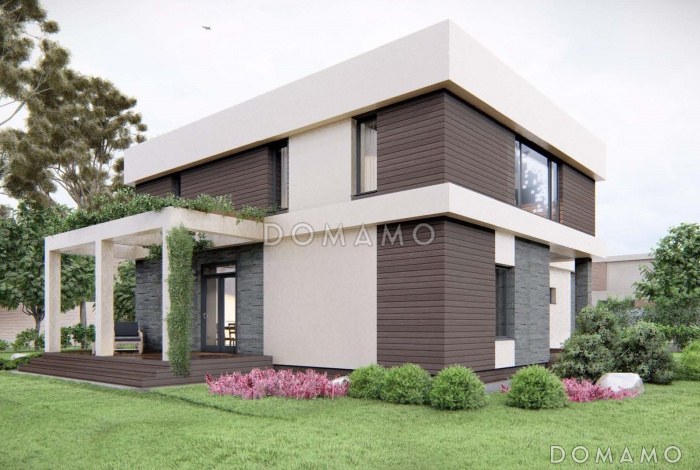 Проект загородного дома с плоской кровлей в стиле хай-тек S-228 Проект загородного дома с плоской кровлей в стиле хай-тек S-228