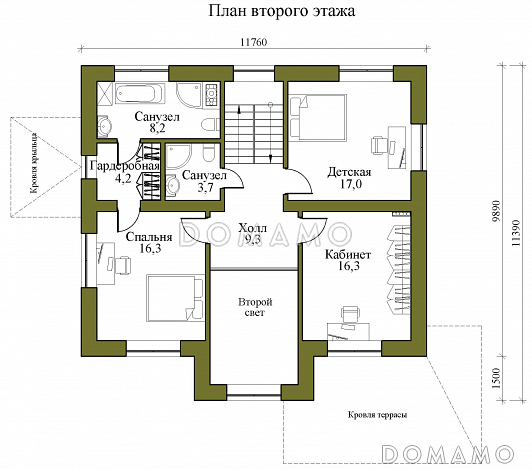 Проект двухэтажного каркасного дома со вторым светом и детской на втором этаже / План 2 этажа Проект двухэтажного каркасного дома со вторым светом и детской на втором этаже / План 2 этажа