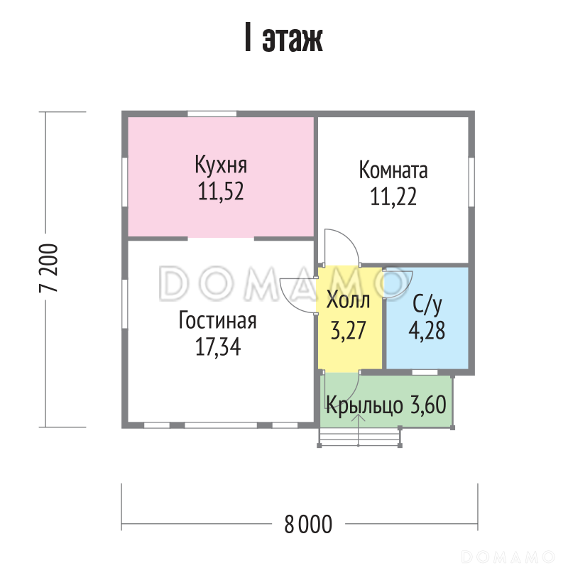 Проект  одноэтажного дома из клееного бруса с окнами в пол / План 1 этажа