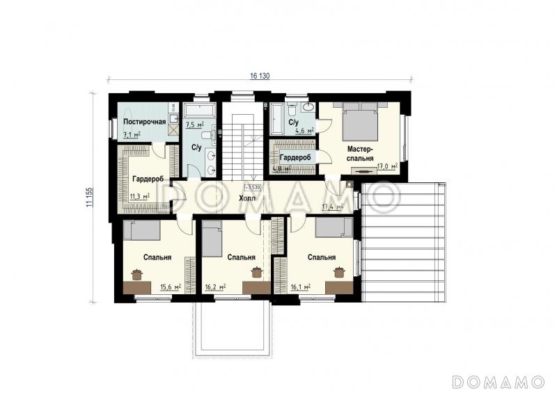 Проект дома в современном стиле с террасой, спортзалом, кухней-столовой с кладовой / План 2 этажа