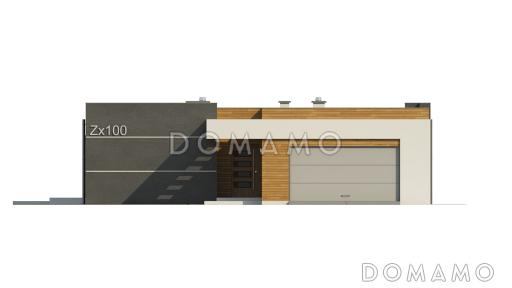 Проект просторного современного одноэтажного дома из газобетона с гаражом и тремя спальнями / Фасад 1