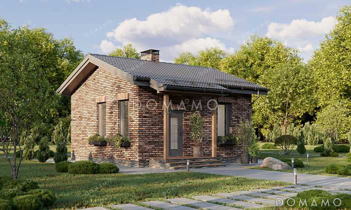 Проект компактной одноэтажной бани в классическом стиле с большой комнатой отдыха Проект компактной одноэтажной бани в классическом стиле с большой комнатой отдыха