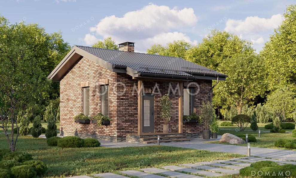 Проект компактной одноэтажной бани в классическом стиле с большой комнатой отдыха / 1