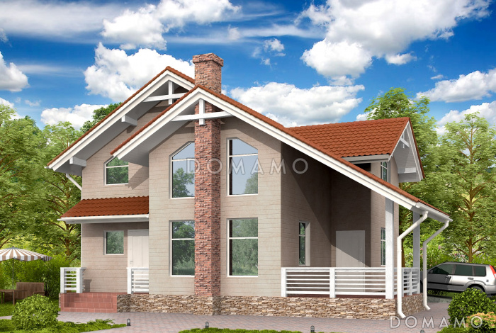 Проект каркасного дома с гаражом для одной машины