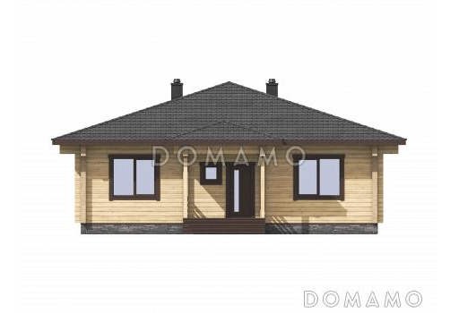 Проект одноэтажного дома из бруса с тремя спальнями и террасой / Фасад 1