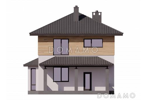 Проект дома из газобетона с эркером, крыльцом-террасой и 4 спальнями / Фасад 1