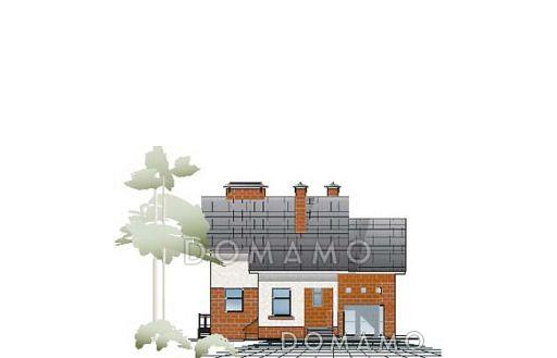 Проект комфортабельного дома с цокольным этажом, просторной террасой, гаражом для одной машины / Фасад 4