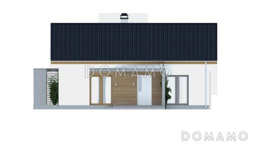 Проект компактного одноэтажного дома из газобетона с двумя спальнями, светлой дневной зоной и кладовой рядом с кухней / Фасад 4