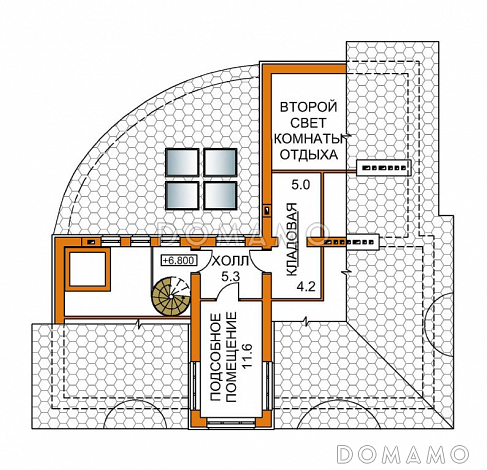 Проект четырехэтажного дома с необычной формой в плане, двусветной гостиной и бассейном / План мансардного этажа Проект четырехэтажного дома с необычной формой в плане, двусветной гостиной и бассейном / План мансардного этажа