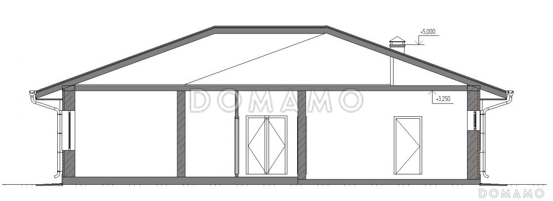 Проект одноэтажного дома с вальмовой крышей, гаражом на 2 машины, хозяйской и гостевыми спальными комнатами / 3