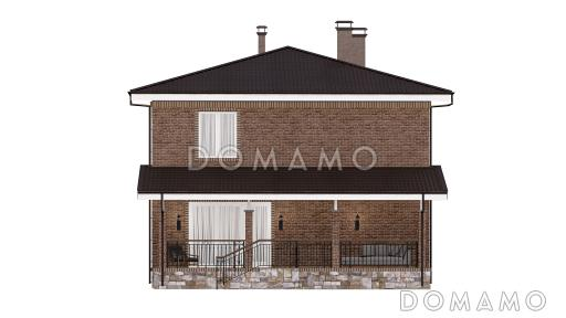 Проект двухэтажного дома с просторными террасой и гостиной-столовой / Фасад 3