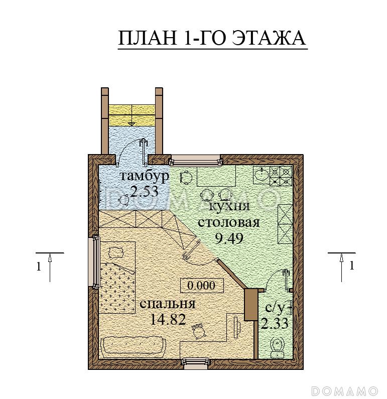 Проект компактного гостевого дома / План 1 этажа