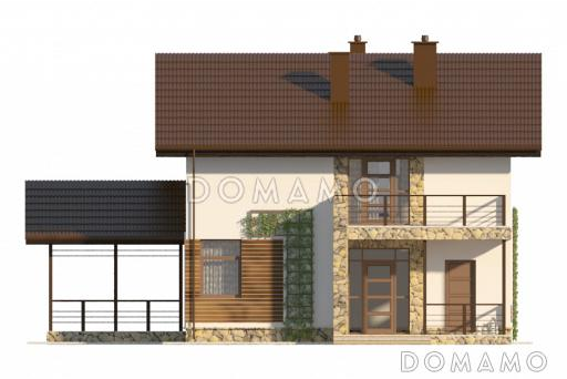 Проект компактного белого коттеджа с террасой и большим балконом / Фасад 1
