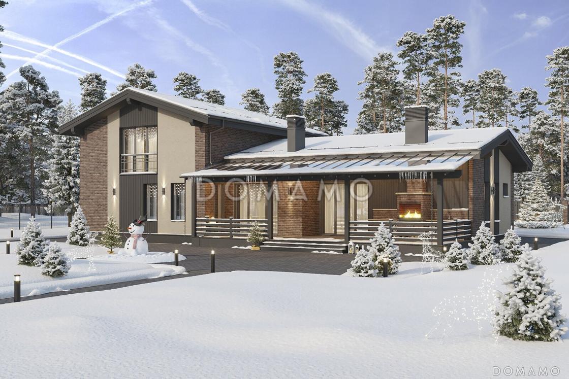 Проект мансардного дома из газобетона с террасой барбекю, автонавесом и сауной / 11