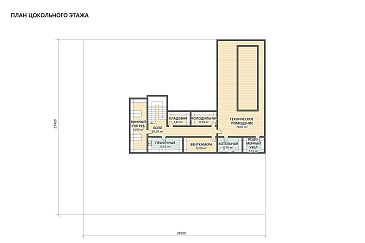 Проект большого кирпичного коттеджа с террасой барбекю, бассейном и винным погребом / План цокольного этажа