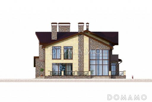 Проект дома из пеноблоков с большой открытой террасой и гаражом на две машины / Фасад 2