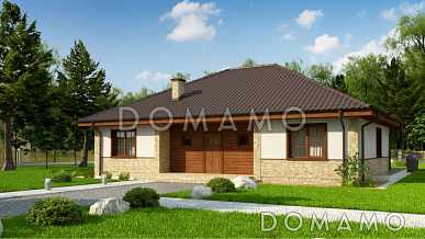 Проект одноэтажного дома из газобетона с тремя спальнями и небольшой крытой угловой террасой