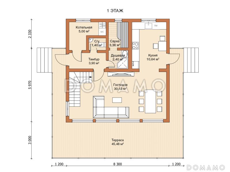 Каркасный дом "Фахверк" / План 1 этажа