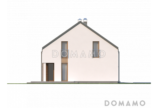 Проект просторного современного одноэтажного мансардного дома из кирпича с большой кухней-столовой, четырьмя комнатами и гаражом / Фасад 4