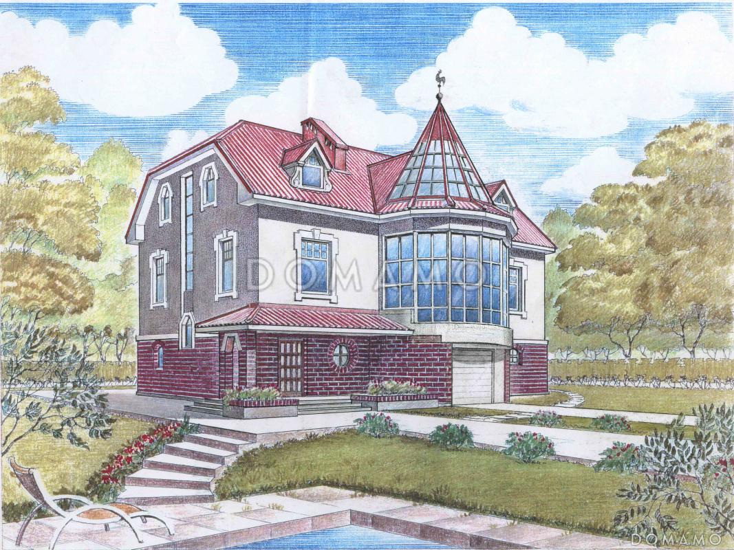 Проект коттеджа с гаражом и зимним садом / 1