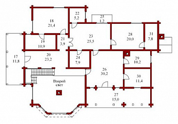 Проект двухэтажного дома из бруса / План 2 этажа Проект двухэтажного дома из бруса / План 2 этажа