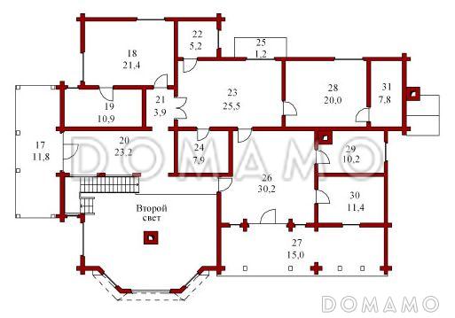 Проект двухэтажного дома из бруса / План 2 этажа
