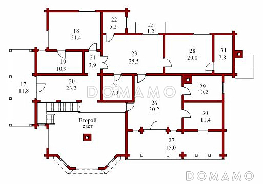 Проект двухэтажного дома из бруса / План 2 этажа Проект двухэтажного дома из бруса / План 2 этажа