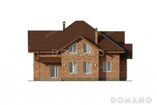 Проект дома с мастер-спальней, постирочной, двумя балконами, верандой и террасой / Фасад 1