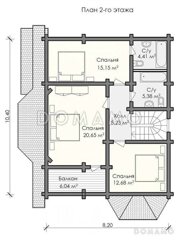Проект деревянного дома площадью до 200 кв.м из оцилиндрованного бревна / План мансардного этажа