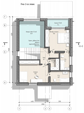 Проект современного дома с 3 спальнями и вторым светом в гостиной / План мансардного этажа Проект современного дома с 3 спальнями и вторым светом в гостиной / План мансардного этажа