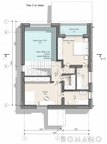 Проект современного дома с 3 спальнями и вторым светом в гостиной / План мансардного этажа Проект современного дома с 3 спальнями и вторым светом в гостиной / План мансардного этажа