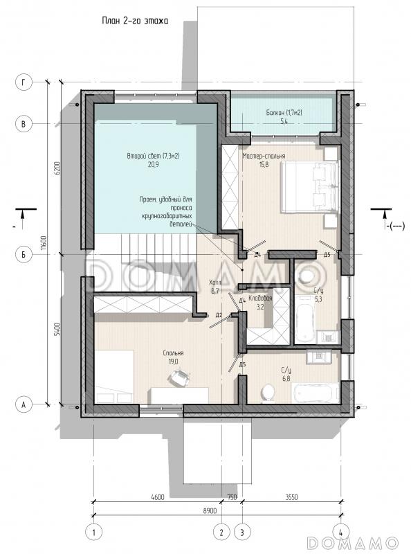 Проект современного дома с 3 спальнями и вторым светом в гостиной / План мансардного этажа