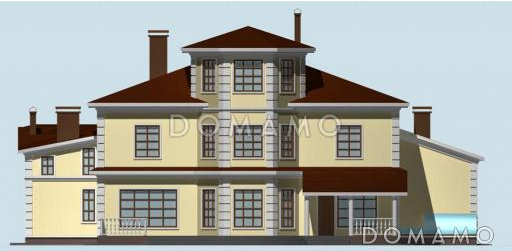Проект большого двухэтажного дома с мансардой,с эркером, гаражом, сауной и бассейном / Фасад 2