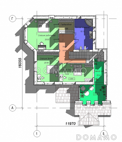 Проект двухэтажного дома с эркером и зимним садом, бильярдной и тренажерным залом на цокольном этаже / План 2 этажа Проект двухэтажного дома с эркером и зимним садом, бильярдной и тренажерным залом на цокольном этаже / План 2 этажа