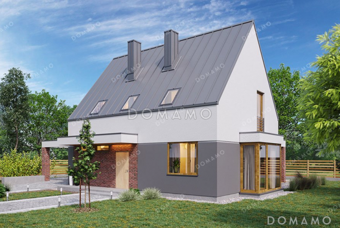 Проект дома с мансардой и навесом для авто Проект дома с мансардой и навесом для авто