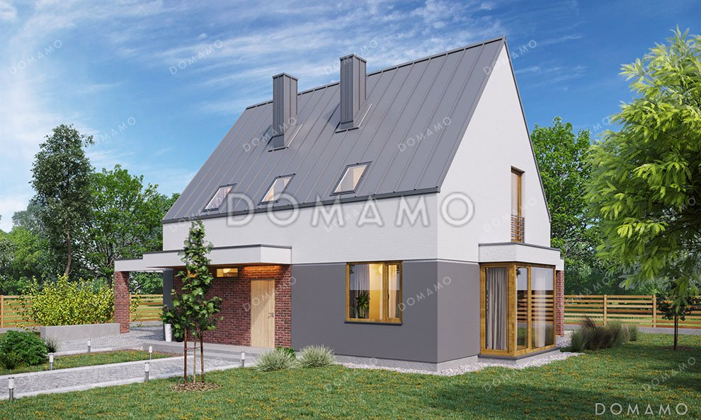 Проект дома с мансардой и навесом для авто / 2