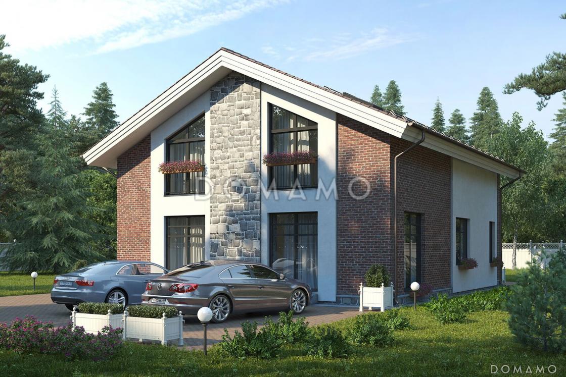 Проект двухэтажного каркасного дома с крытой террасой, сауной и балконом / 3