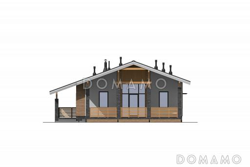 Проект одноэтажного дома с тремя спальнями, двумя крытыми террасами и чердаком / Фасад 1
