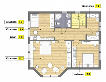 Проект каркасного дома с эркером / План мансардного этажа Проект каркасного дома с эркером / План мансардного этажа