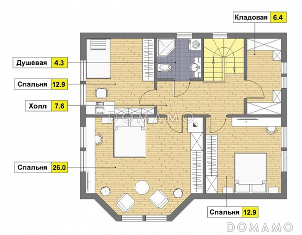 Проект каркасного дома с эркером / План мансардного этажа Проект каркасного дома с эркером / План мансардного этажа