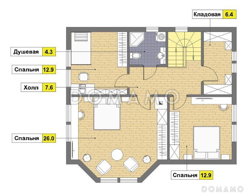 Проект каркасного дома с эркером / План мансардного этажа