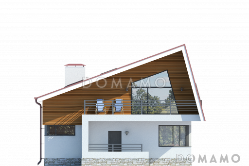 Проект дома с террасами, мансардными окнами, балконом, комнатой отдыха на первом этаже / Фасад 3