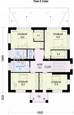 Проект трехэтажного загородного дома из газобетона / План 2 этажа Проект трехэтажного загородного дома из газобетона / План 2 этажа