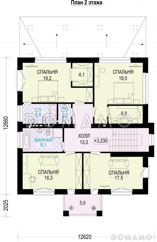 Проект трехэтажного загородного дома из газобетона / План 2 этажа